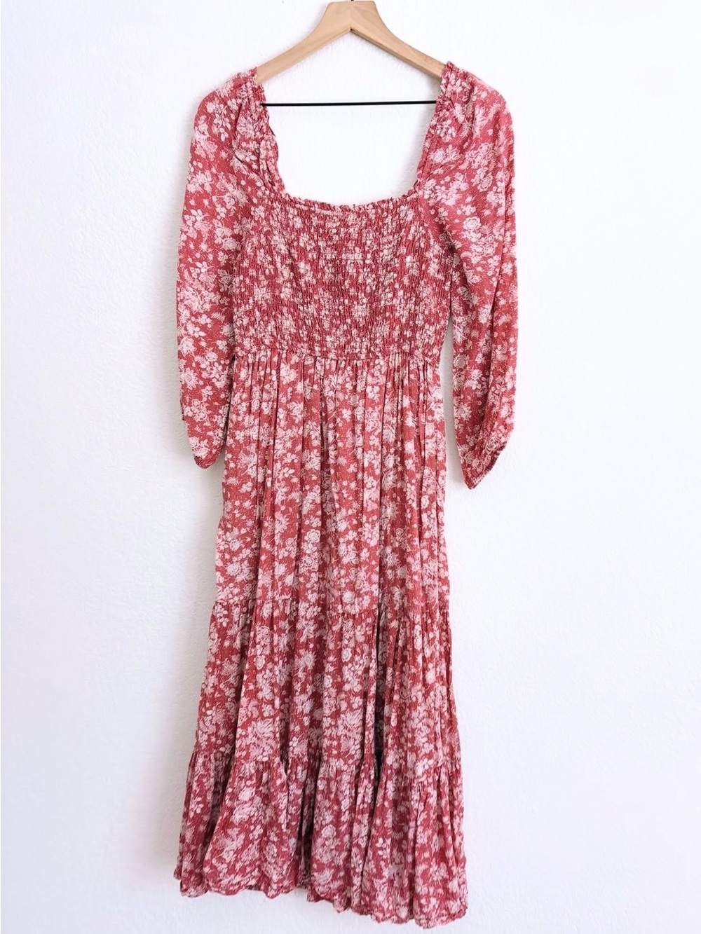 Lucky Brand Smocked Floral Maxi Dress in Dusty Rose Bohemian Fall